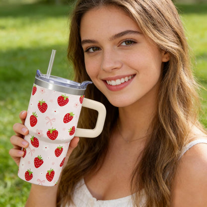 20oz Elegant Tulip Floral Insulated Tumbler with Handle, Premium Stainless Steel Water Bottle with Rotating Lid Straw, Romantic Garden Gift for Women Girls Birthday Christmas Back to School