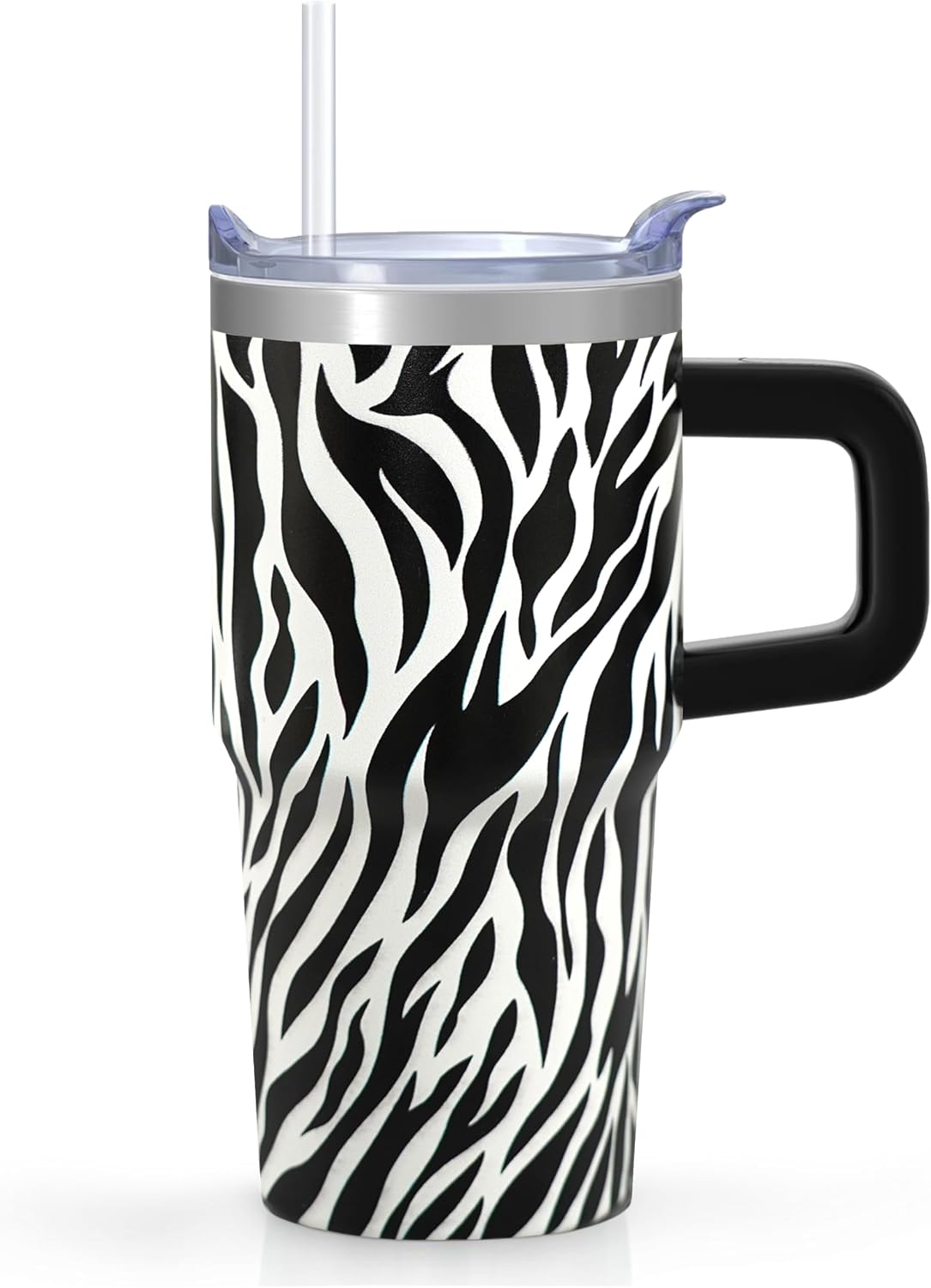 20oz Elegant Tulip Floral Insulated Tumbler with Handle, Premium Stainless Steel Water Bottle with Rotating Lid Straw, Romantic Garden Gift for Women Girls Birthday Christmas Back to School