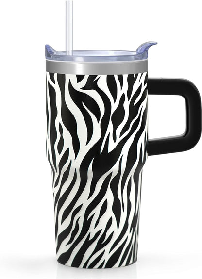 20oz Elegant Tulip Floral Insulated Tumbler with Handle, Premium Stainless Steel Water Bottle with Rotating Lid Straw, Romantic Garden Gift for Women Girls Birthday Christmas Back to School