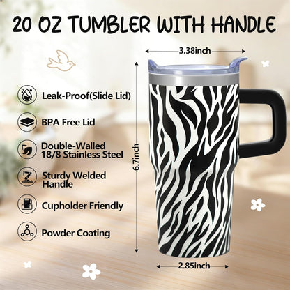 20oz Elegant Tulip Floral Insulated Tumbler with Handle, Premium Stainless Steel Water Bottle with Rotating Lid Straw, Romantic Garden Gift for Women Girls Birthday Christmas Back to School