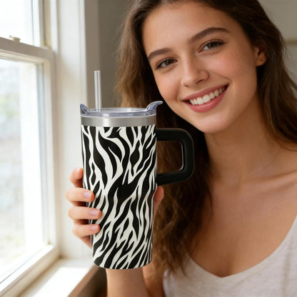 20oz Elegant Tulip Floral Insulated Tumbler with Handle, Premium Stainless Steel Water Bottle with Rotating Lid Straw, Romantic Garden Gift for Women Girls Birthday Christmas Back to School