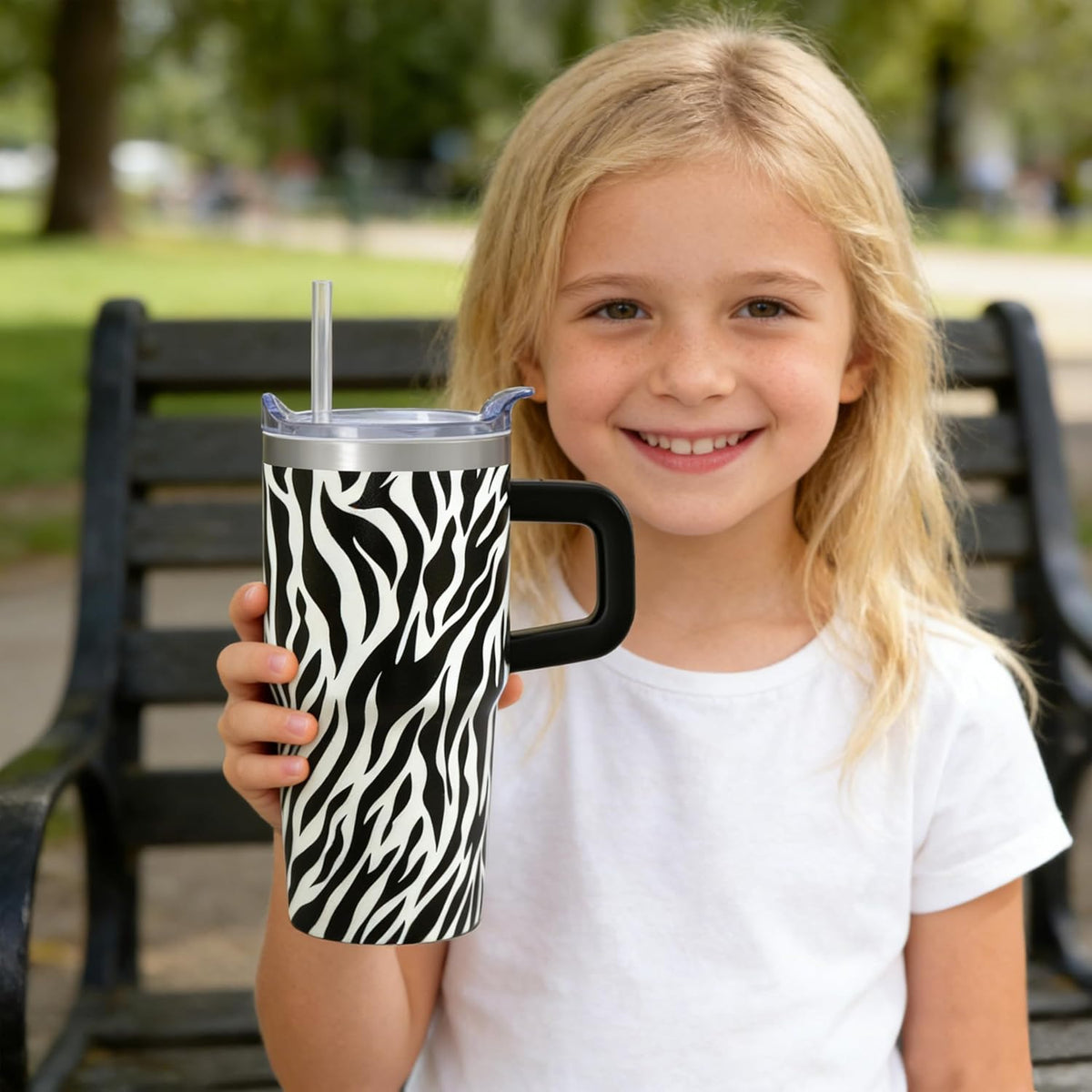 20oz Elegant Tulip Floral Insulated Tumbler with Handle, Premium Stainless Steel Water Bottle with Rotating Lid Straw, Romantic Garden Gift for Women Girls Birthday Christmas Back to School
