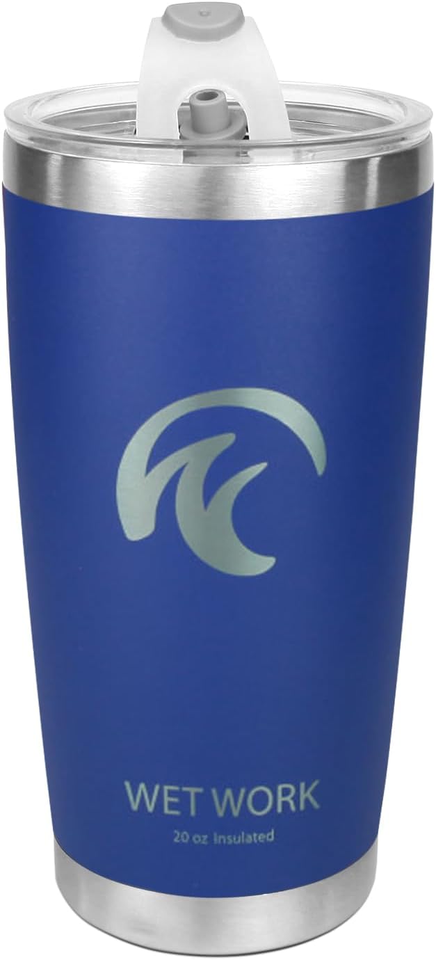 Double Wall Tumbler 20 oz Made from Durable Stainless Steel for Hot and Cold Drinks - Insulated Travel Mug for Coffee Tea Wine with Leak Proof Lid for Travel Hiking Camping Gifts - Blue