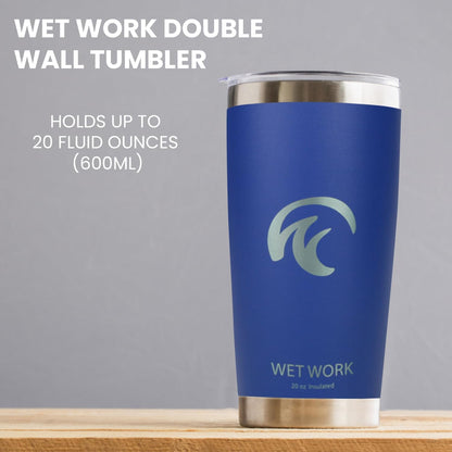 Double Wall Tumbler 20 oz Made from Durable Stainless Steel for Hot and Cold Drinks - Insulated Travel Mug for Coffee Tea Wine with Leak Proof Lid for Travel Hiking Camping Gifts - Blue