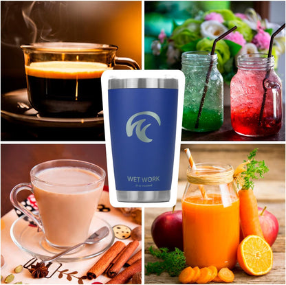Double Wall Tumbler 20 oz Made from Durable Stainless Steel for Hot and Cold Drinks - Insulated Travel Mug for Coffee Tea Wine with Leak Proof Lid for Travel Hiking Camping Gifts - Blue