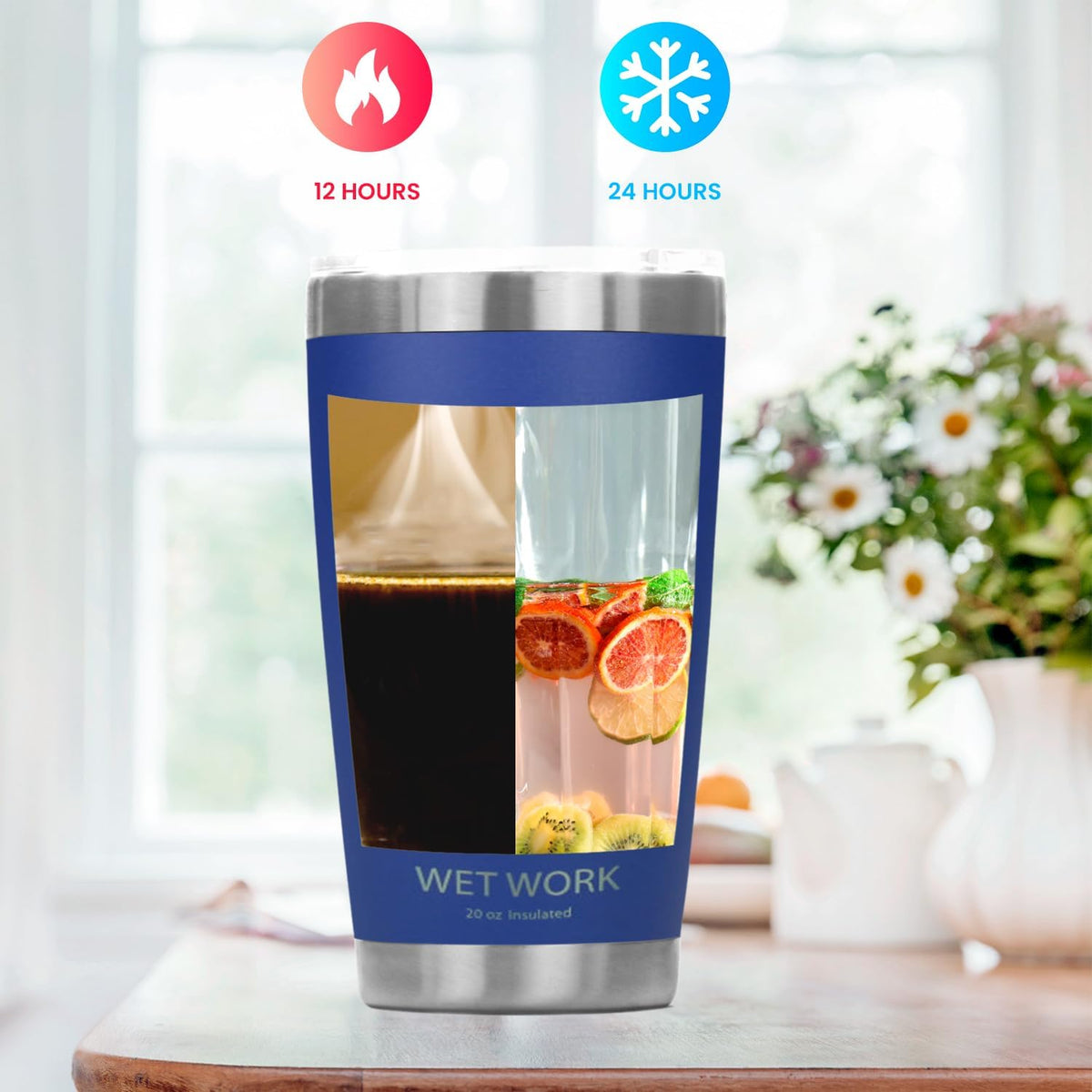 Double Wall Tumbler 20 oz Made from Durable Stainless Steel for Hot and Cold Drinks - Insulated Travel Mug for Coffee Tea Wine with Leak Proof Lid for Travel Hiking Camping Gifts - Blue