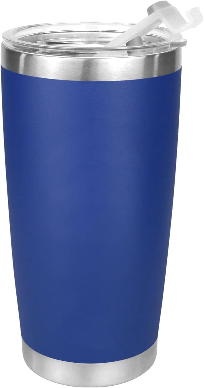 Double Wall Tumbler 20 oz Made from Durable Stainless Steel for Hot and Cold Drinks - Insulated Travel Mug for Coffee Tea Wine with Leak Proof Lid for Travel Hiking Camping Gifts - Blue