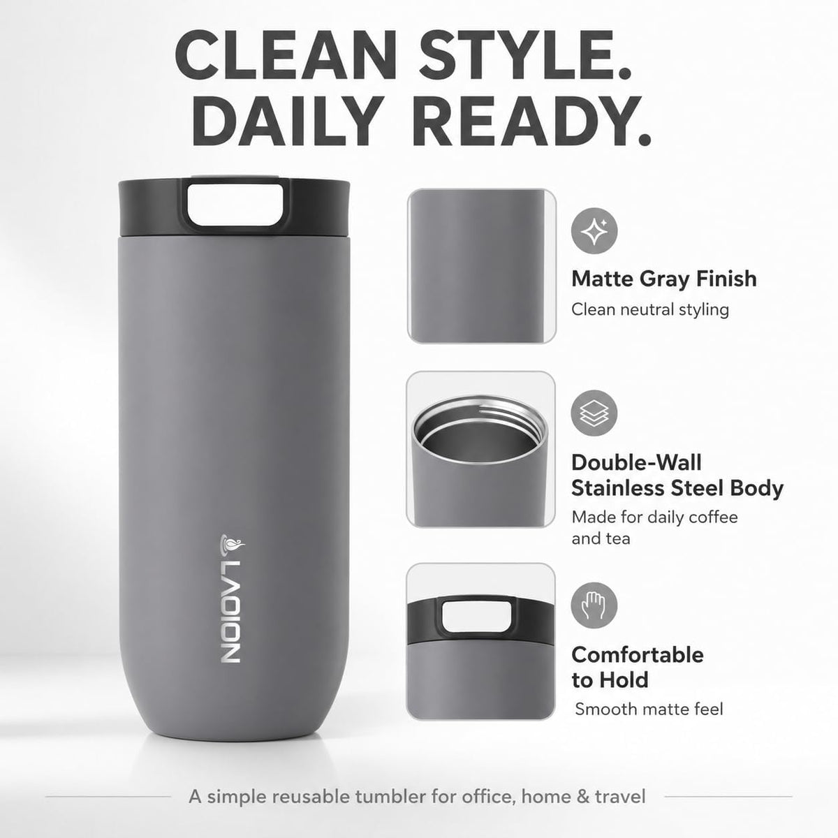 17 oz Insulated Coffee Tumbler, Stainless Steel Travel Coffee Mug