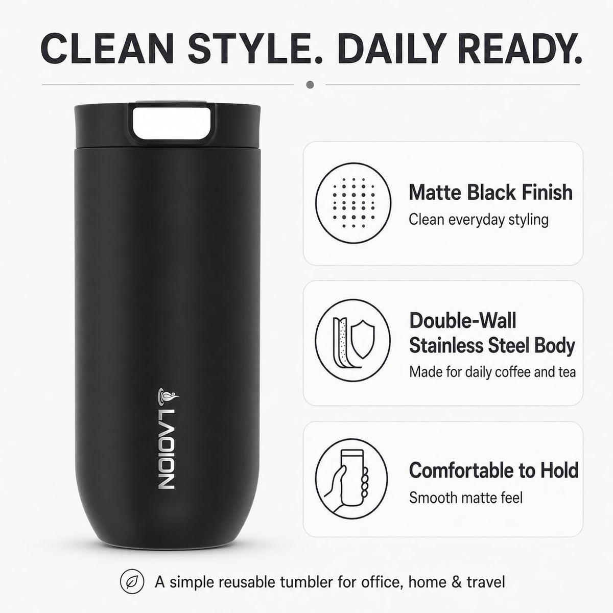 17 oz Insulated Coffee Tumbler, Stainless Steel Travel Coffee Mug