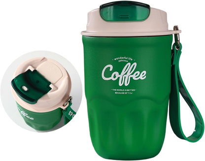 Vacuum Flask, Insulated Coffee Tumbler, Travel Coffee Mug, Stainless Steel Water Bottle with Sip Lid Carry Strap and Optional Temperature Display for Office Car Commutes 9x15cm 1Piece