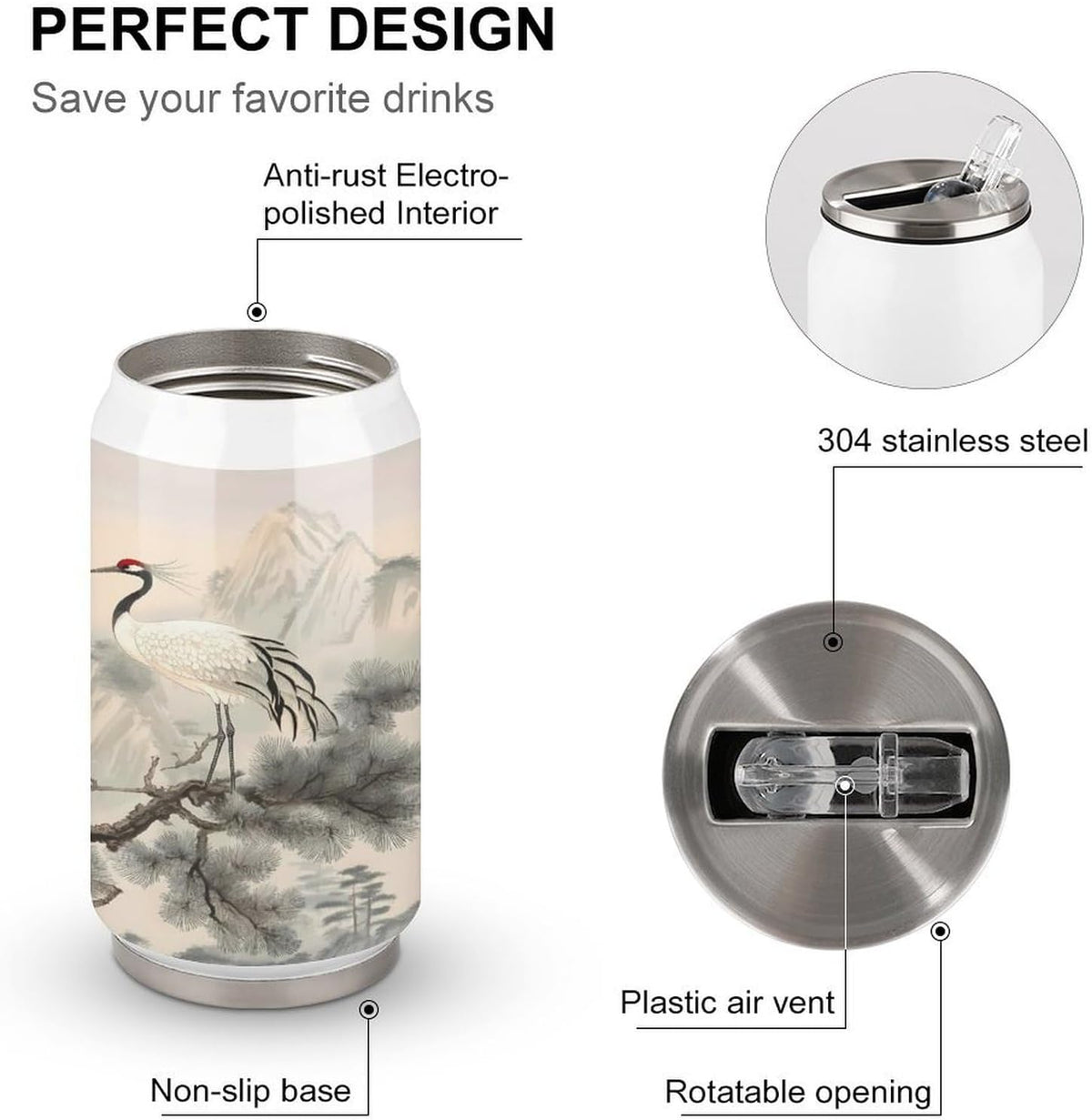 Red Crowned Crane Travel Coffee Mug Insulated Tumbler 304 Stainless Steel Water Bottle Tea Cup for Men Women