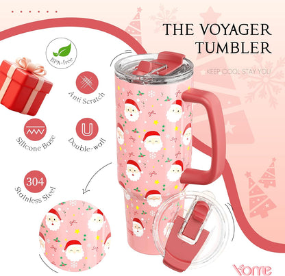YOME 40oz Bow Cherry Tumbler Handle and Flip Straw | Stainless Steel Insulated Cute Water Bottle | Keeps Drinks Cold | Dishwasher Safe | Cupholder Friendly | Gift Gym Travel Yoga - Colors B