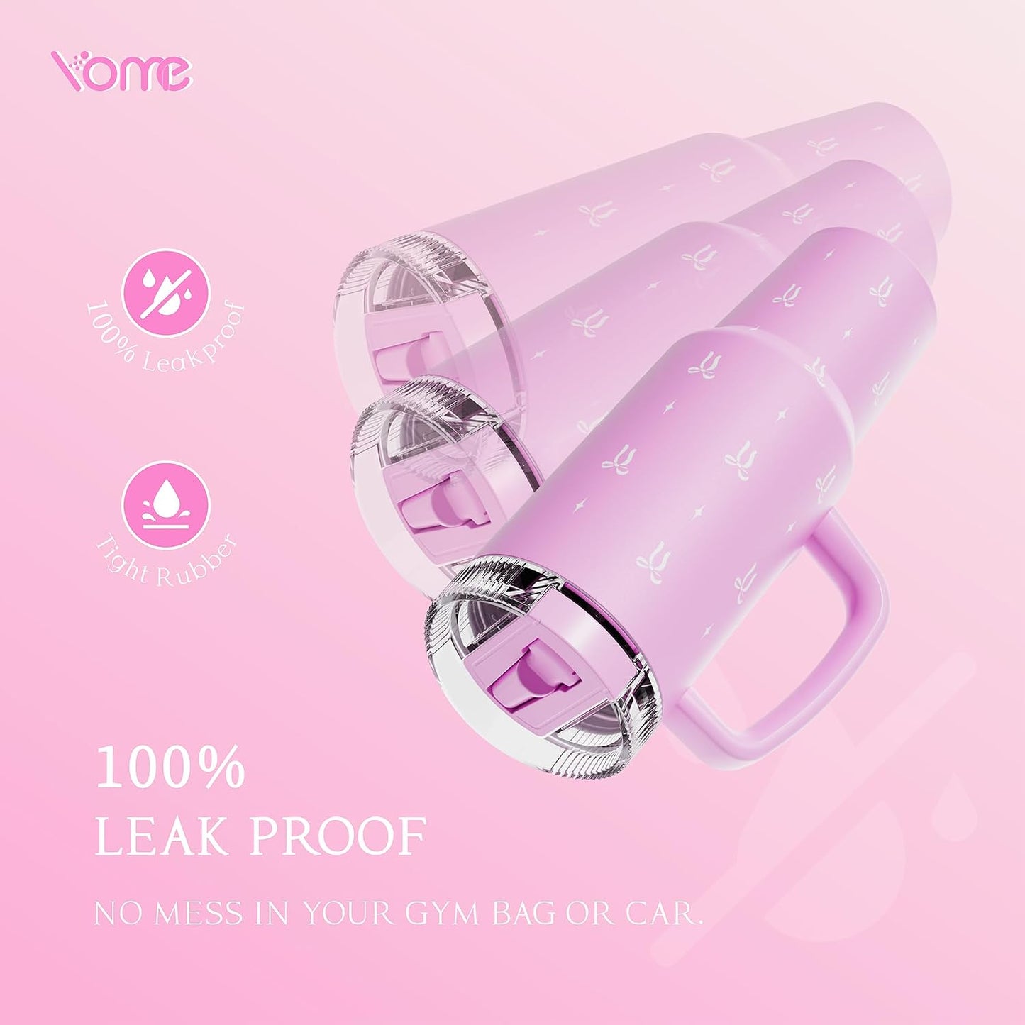YOME 40oz Bow Cherry Tumbler Handle and Flip Straw | Stainless Steel Insulated Cute Water Bottle | Keeps Drinks Cold | Dishwasher Safe | Cupholder Friendly | Gift Gym Travel Yoga - Colors B