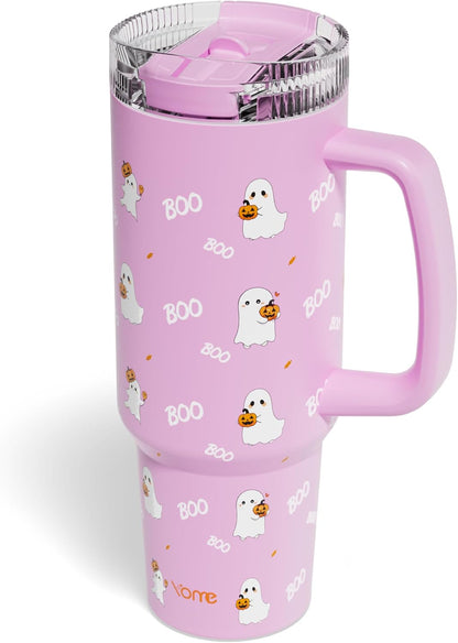 YOME 40oz Bow Cherry Tumbler Handle and Flip Straw | Stainless Steel Insulated Cute Water Bottle | Keeps Drinks Cold | Dishwasher Safe | Cupholder Friendly | Gift Gym Travel Yoga - Colors B