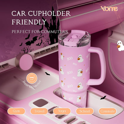 YOME 40oz Bow Cherry Tumbler Handle and Flip Straw | Stainless Steel Insulated Cute Water Bottle | Keeps Drinks Cold | Dishwasher Safe | Cupholder Friendly | Gift Gym Travel Yoga - Colors B