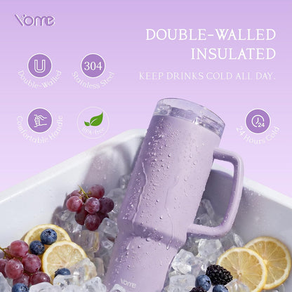 YOME 40oz Bow Cherry Tumbler Handle and Flip Straw | Stainless Steel Insulated Cute Water Bottle | Keeps Drinks Cold | Dishwasher Safe | Cupholder Friendly | Gift Gym Travel Yoga - Colors B