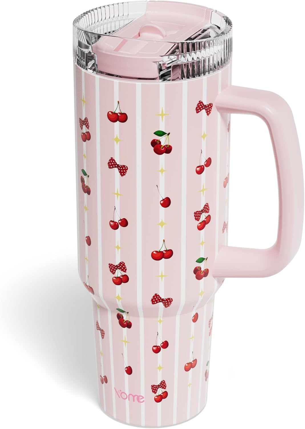 YOME 40oz Bow Cherry Tumbler Handle and Flip Straw | Stainless Steel Insulated Cute Water Bottle | Keeps Drinks Cold | Dishwasher Safe | Cupholder Friendly | Gift Gym Travel Yoga - Colors B