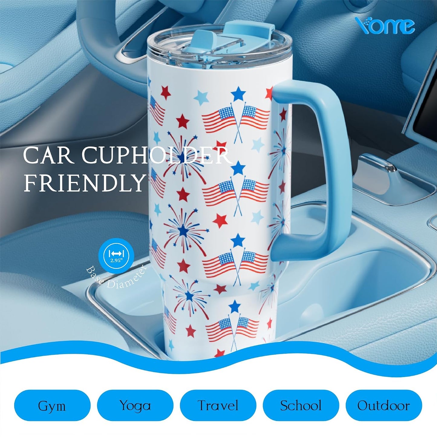 YOME 40oz Bow Cherry Tumbler Handle and Flip Straw | Stainless Steel Insulated Cute Water Bottle | Keeps Drinks Cold | Dishwasher Safe | Cupholder Friendly | Gift Gym Travel Yoga - Colors B