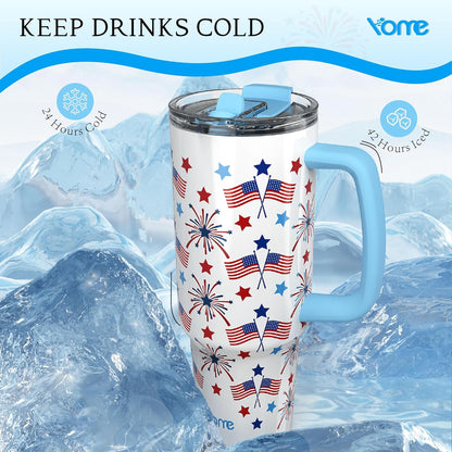 YOME 40oz Bow Cherry Tumbler Handle and Flip Straw | Stainless Steel Insulated Cute Water Bottle | Keeps Drinks Cold | Dishwasher Safe | Cupholder Friendly | Gift Gym Travel Yoga - Colors B
