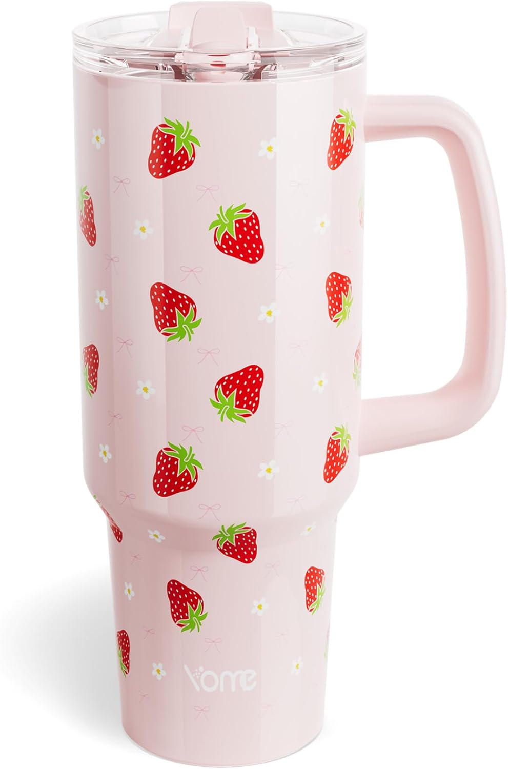 YOME 40oz Bow Cherry Tumbler Handle and Flip Straw | Stainless Steel Insulated Cute Water Bottle | Keeps Drinks Cold | Dishwasher Safe | Cupholder Friendly | Gift Gym Travel Yoga - Colors B