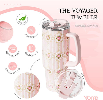 YOME 40oz Bow Cherry Tumbler Handle and Flip Straw | Stainless Steel Insulated Cute Water Bottle | Keeps Drinks Cold | Dishwasher Safe | Cupholder Friendly | Gift Gym Travel Yoga - Colors B