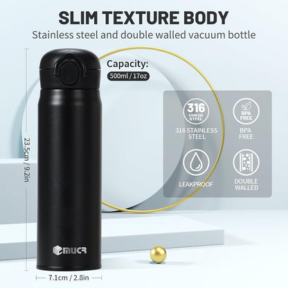 17oz BPA-Free Flip Lid Water Bottle, Cup Holder Compatible, Black