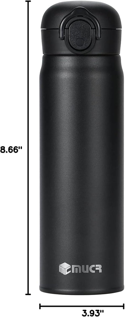 17oz BPA-Free Flip Lid Water Bottle, Cup Holder Compatible, Black