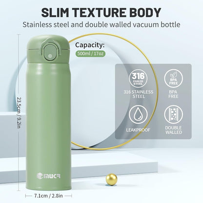 17oz BPA-Free Flip Lid Water Bottle, Cup Holder Compatible, Black