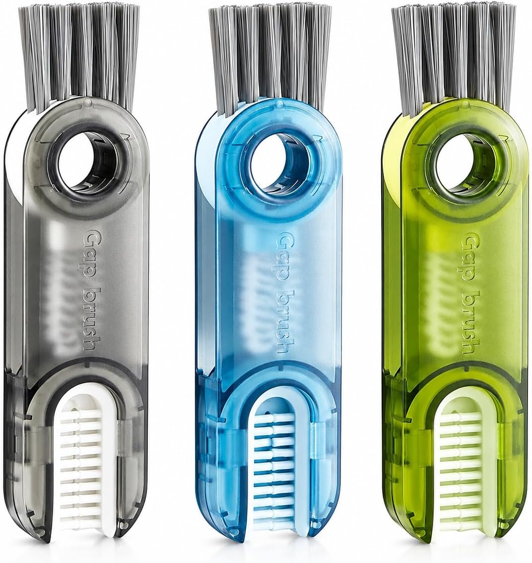 3-in-1 Cleaning Brush for Cups, Bottles & Keyboards, Multifunctional Detail Cleaning Tool for Lids, Gaps, Earbuds & Hard-to-Reach Areas, Compact Portable Cleaning Kit for Home, Office & Travel.