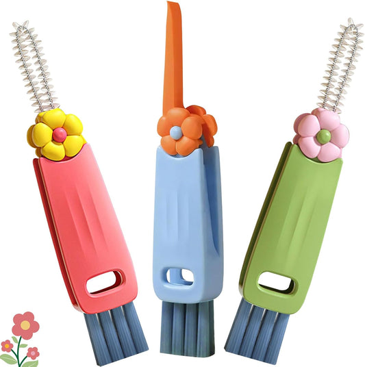 3 in 1 Cup Lid Cleaning Brush, Portable Water Bottle Brush, Multifunctional Bottle Cleaner Brush Set for Tight Spaces, Bottle Gaps, Tumblers, Travel Mug Caps