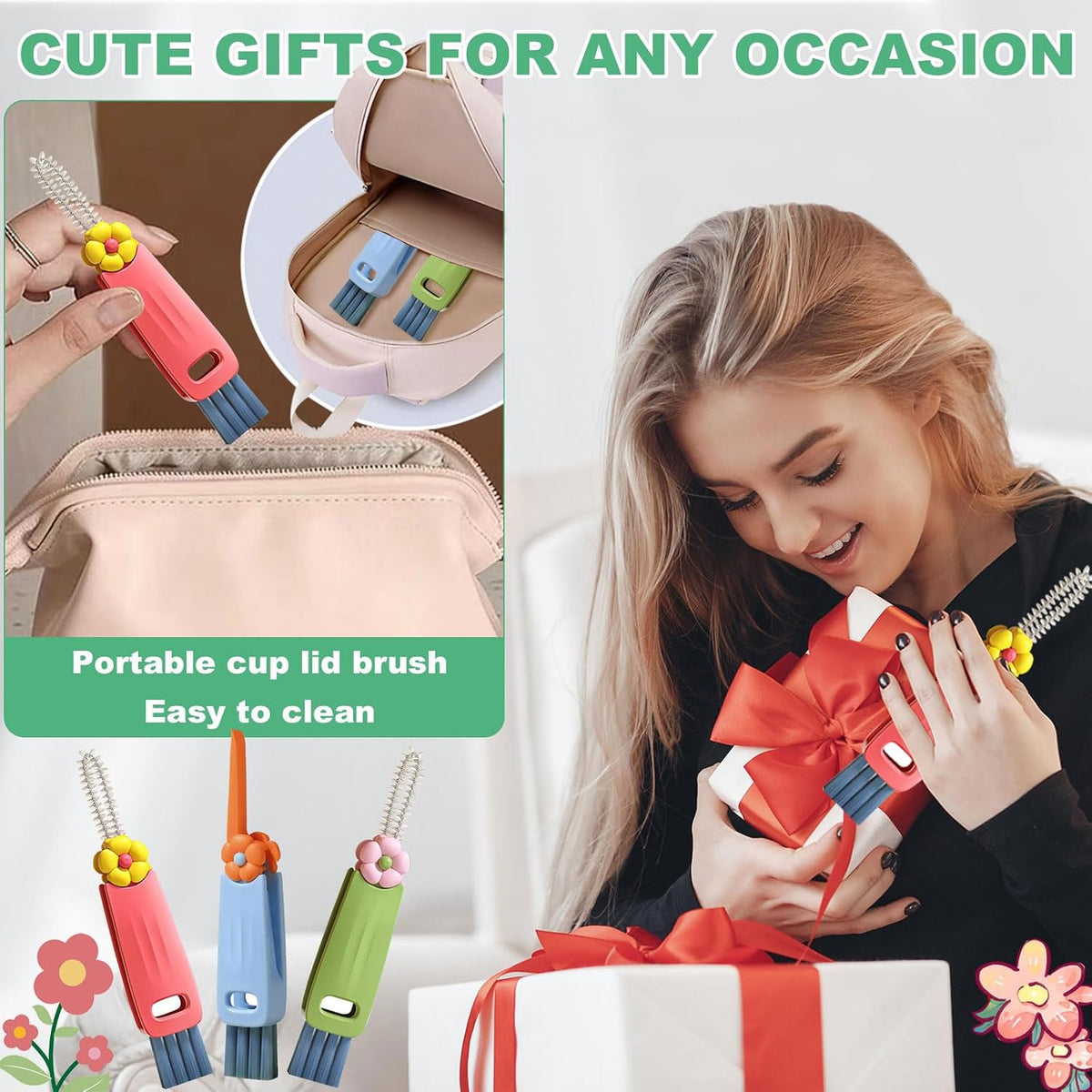 3 in 1 Cup Lid Cleaning Brush, Portable Water Bottle Brush, Multifunctional Bottle Cleaner Brush Set for Tight Spaces, Bottle Gaps, Tumblers, Travel Mug Caps