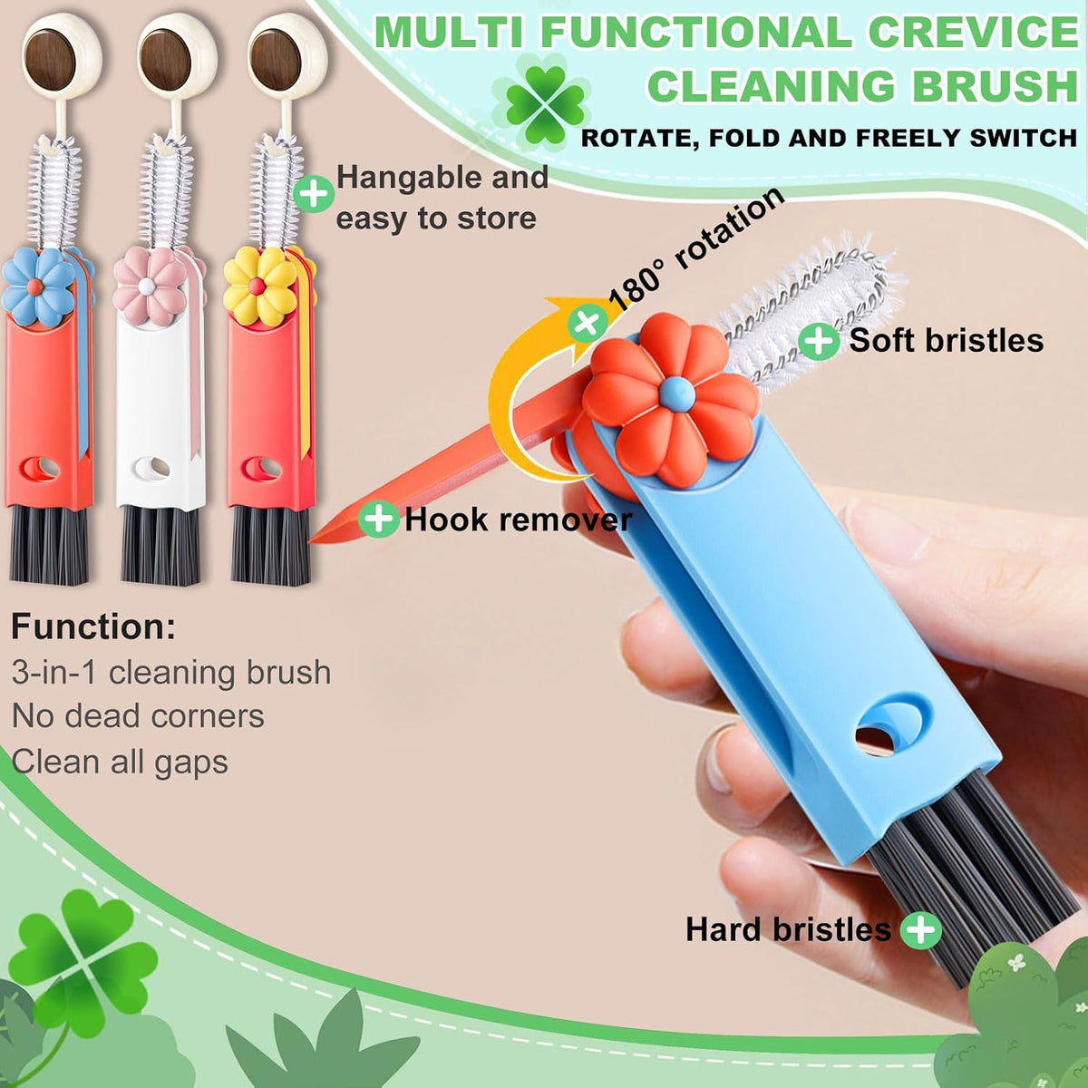 3 in 1 Cup Lid Cleaning Brush, Portable Water Bottle Brush, Multifunctional Bottle Cleaner Brush Set for Tight Spaces, Bottle Gaps, Tumblers, Travel Mug Caps