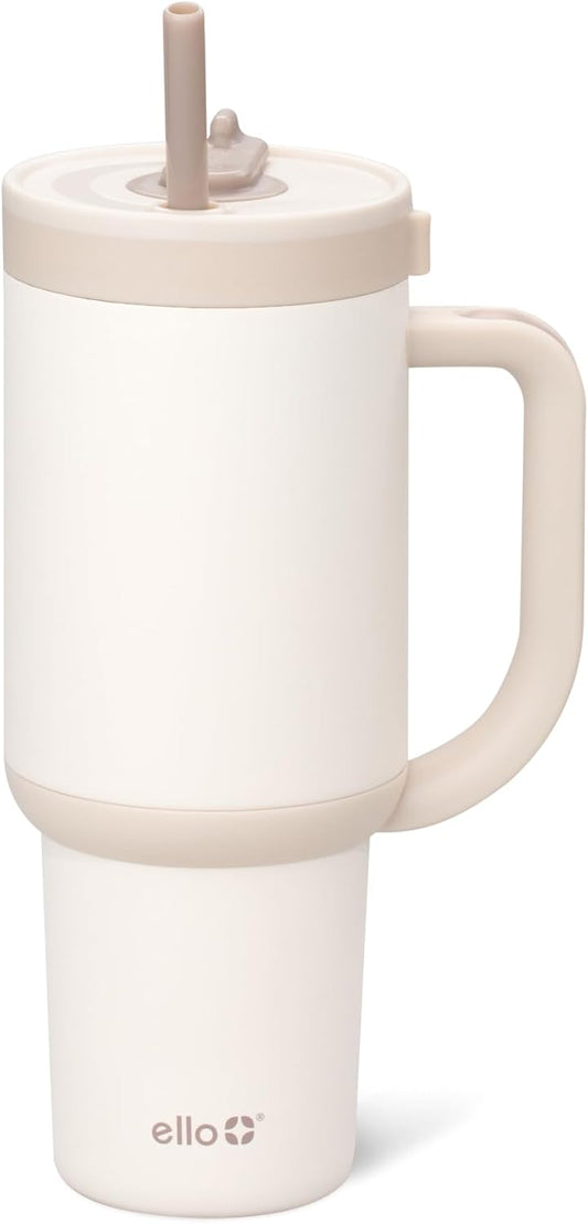 Oasis 30oz Insulated Stainless Steel Tumbler with Straw, Cream Tonal