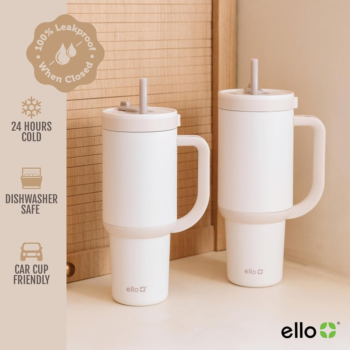 Oasis 30oz Insulated Stainless Steel Tumbler with Straw, Cream Tonal
