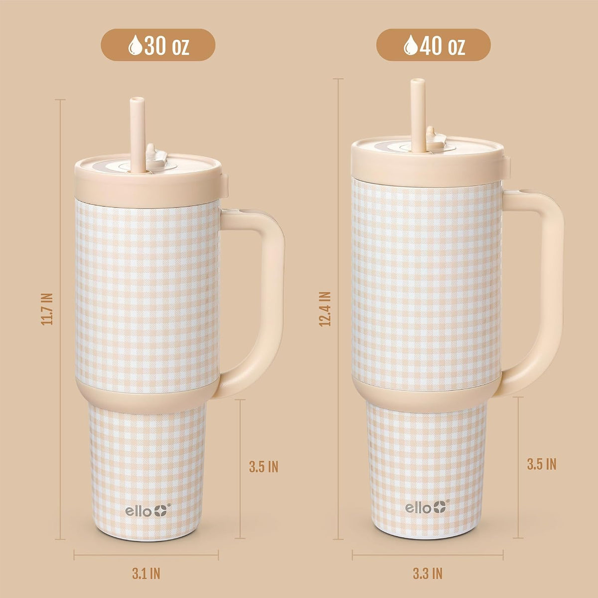 Oasis 30oz Insulated Stainless Steel Tumbler with Straw, Cream Tonal