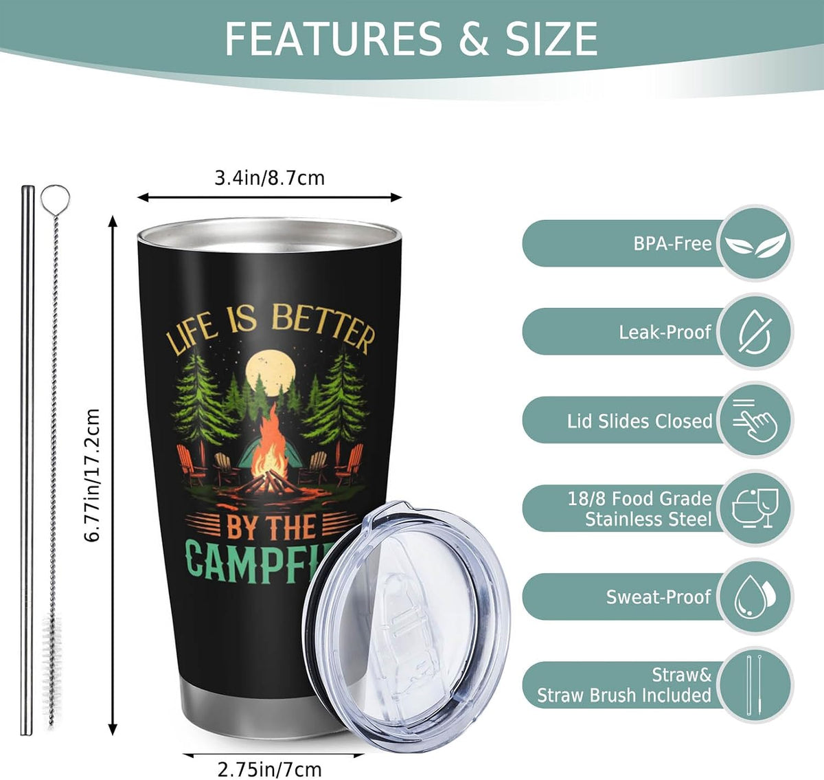 Camping Gifts for Women Men 20oz Tumbler, Outdoor Camper Gift