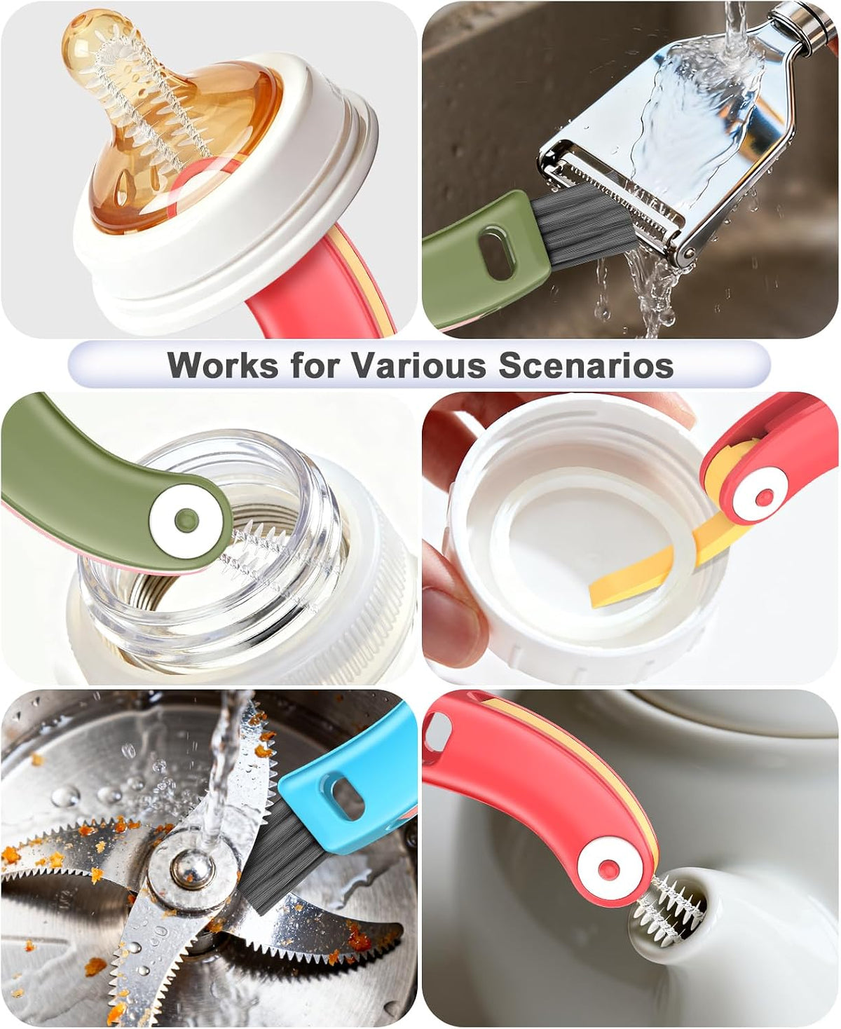 3 in 1 Cup Lid Cleaning Brush 3 PCS - Multifunctional Cleaning Brush Set for Tight Spaces, Bottle Gaps & Travel Mugs | Portable Durable Cup Lid Cleaner Tools (Multicolor)