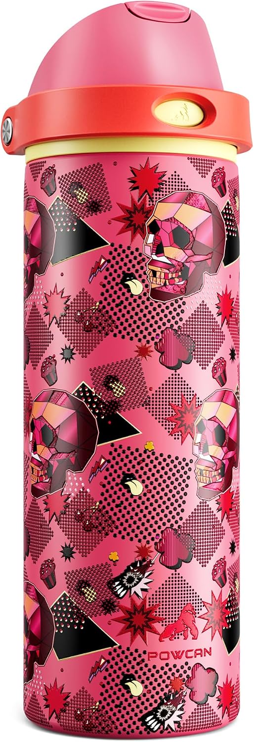 24 oz Stainless Steel Water Bottle: 2-in-1 Push-Button Spout & Quick-Flip Straw, Leakproof, Cold 24Hrs, Fits Car Cup Holder, Insulated Vacuum Flask for Sports, Trip, School Gift (Storm Hammer) - Colors A