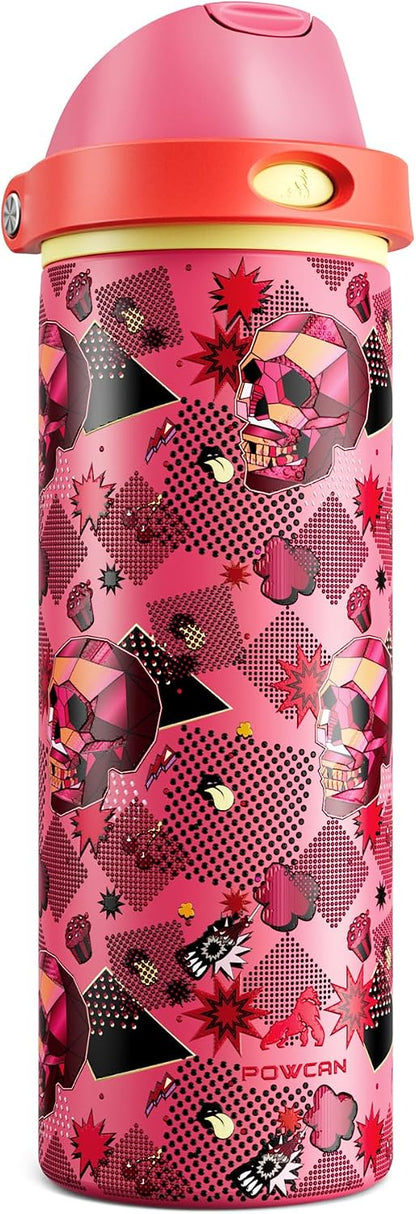 24 oz Stainless Steel Water Bottle: 2-in-1 Push-Button Spout & Quick-Flip Straw, Leakproof, Cold 24Hrs, Fits Car Cup Holder, Insulated Vacuum Flask for Sports, Trip, School Gift (Storm Hammer) - Colors A
