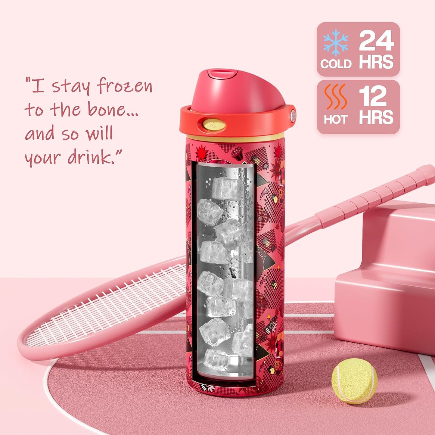 24 oz Stainless Steel Water Bottle: 2-in-1 Push-Button Spout & Quick-Flip Straw, Leakproof, Cold 24Hrs, Fits Car Cup Holder, Insulated Vacuum Flask for Sports, Trip, School Gift (Storm Hammer) - Colors A