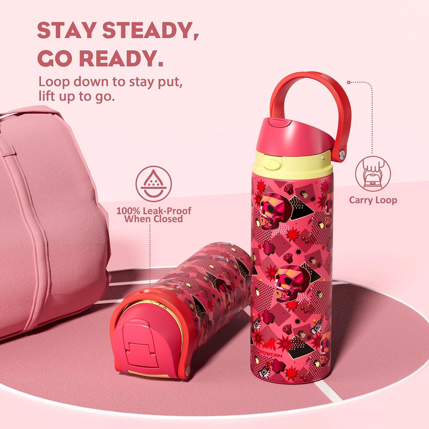 24 oz Stainless Steel Water Bottle: 2-in-1 Push-Button Spout & Quick-Flip Straw, Leakproof, Cold 24Hrs, Fits Car Cup Holder, Insulated Vacuum Flask for Sports, Trip, School Gift (Storm Hammer) - Colors A