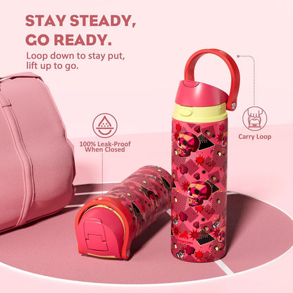 24 oz Stainless Steel Water Bottle: 2-in-1 Push-Button Spout & Quick-Flip Straw, Leakproof, Cold 24Hrs, Fits Car Cup Holder, Insulated Vacuum Flask for Sports, Trip, School Gift (Storm Hammer) - Colors A