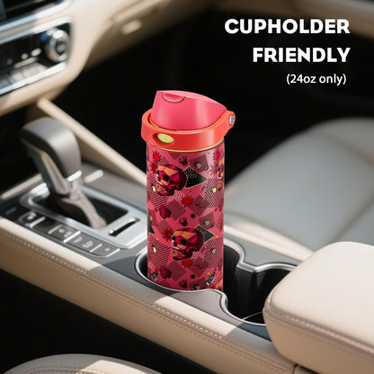 24 oz Stainless Steel Water Bottle: 2-in-1 Push-Button Spout & Quick-Flip Straw, Leakproof, Cold 24Hrs, Fits Car Cup Holder, Insulated Vacuum Flask for Sports, Trip, School Gift (Storm Hammer) - Colors A