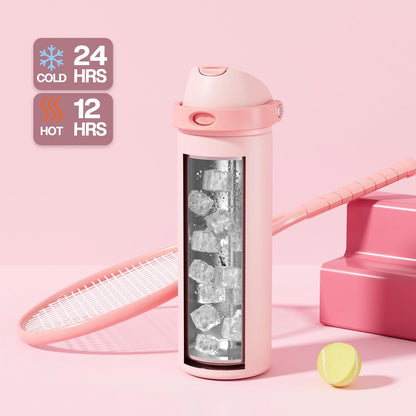 24 oz Stainless Steel Water Bottle: 2-in-1 Push-Button Spout & Quick-Flip Straw, Leakproof, Cold 24Hrs, Fits Car Cup Holder, Insulated Vacuum Flask for Sports, Trip, School Gift (Storm Hammer) - Colors A