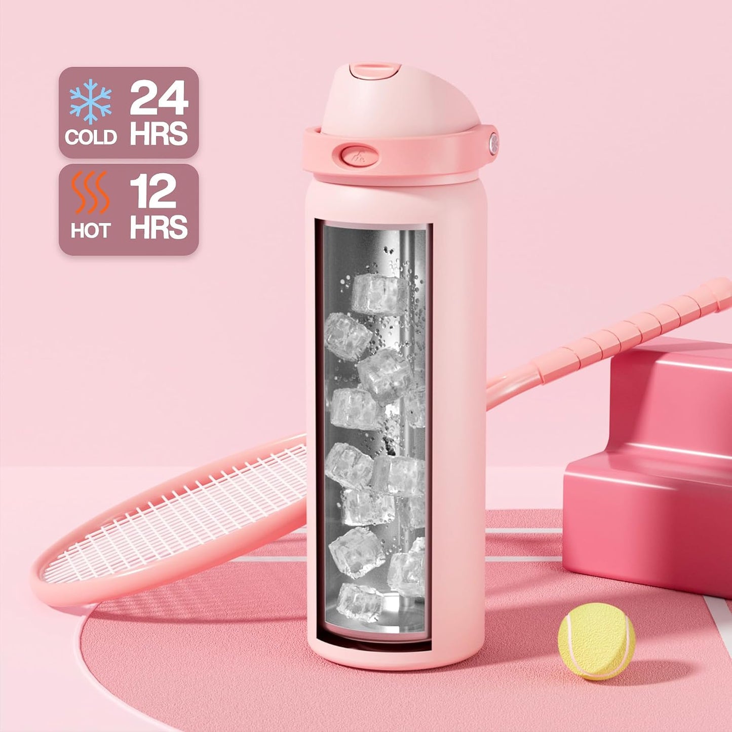 24 oz Stainless Steel Water Bottle: 2-in-1 Push-Button Spout & Quick-Flip Straw, Leakproof, Cold 24Hrs, Fits Car Cup Holder, Insulated Vacuum Flask for Sports, Trip, School Gift (Storm Hammer) - Colors A