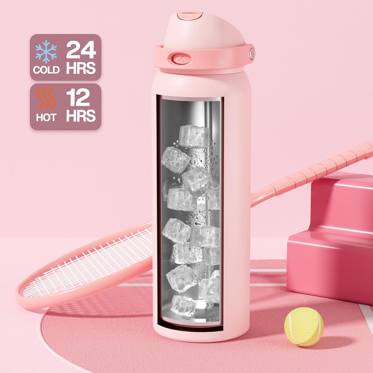 24 oz Stainless Steel Water Bottle: 2-in-1 Push-Button Spout & Quick-Flip Straw, Leakproof, Cold 24Hrs, Fits Car Cup Holder, Insulated Vacuum Flask for Sports, Trip, School Gift (Storm Hammer) - Colors A