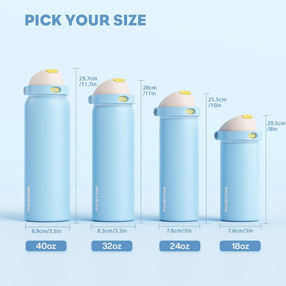 24 oz Stainless Steel Water Bottle: 2-in-1 Push-Button Spout & Quick-Flip Straw, Leakproof, Cold 24Hrs, Fits Car Cup Holder, Insulated Vacuum Flask for Sports, Trip, School Gift (Storm Hammer) - Colors A