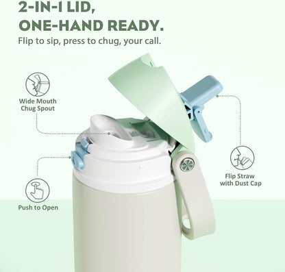 24 oz Stainless Steel Water Bottle: 2-in-1 Push-Button Spout & Quick-Flip Straw, Leakproof, Cold 24Hrs, Fits Car Cup Holder, Insulated Vacuum Flask for Sports, Trip, School Gift (Storm Hammer) - Colors A