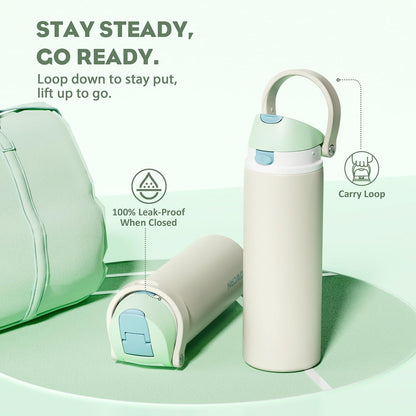 24 oz Stainless Steel Water Bottle: 2-in-1 Push-Button Spout & Quick-Flip Straw, Leakproof, Cold 24Hrs, Fits Car Cup Holder, Insulated Vacuum Flask for Sports, Trip, School Gift (Storm Hammer) - Colors A