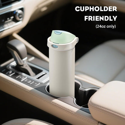 24 oz Stainless Steel Water Bottle: 2-in-1 Push-Button Spout & Quick-Flip Straw, Leakproof, Cold 24Hrs, Fits Car Cup Holder, Insulated Vacuum Flask for Sports, Trip, School Gift (Storm Hammer) - Colors A